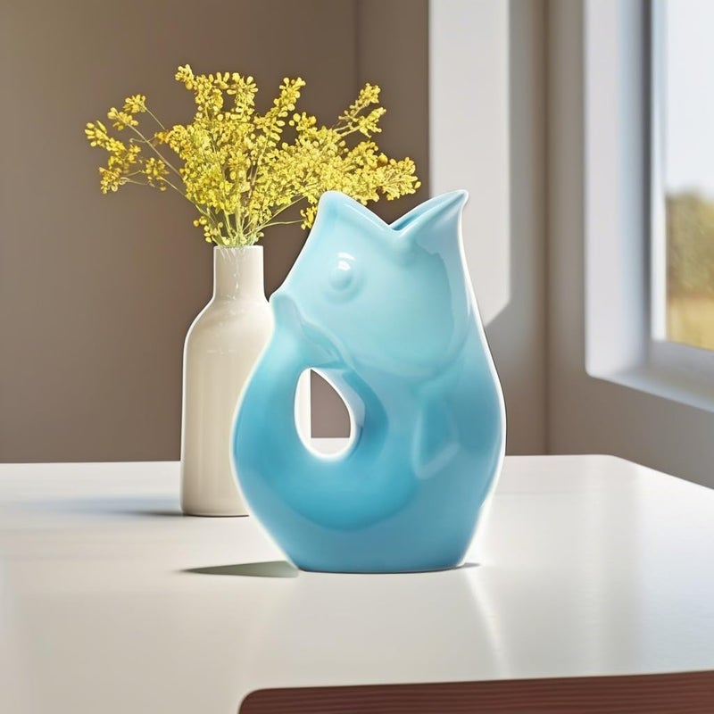 Gurgle Pot Fish Pitcher- Gradient Blue - 42 oz Capacity | Beverage Pitcher | Blue Serving Ware for Parties | Indoor and Outdoor Serveware | Coffee and Dining Room Tables Centerpieces - Image 4